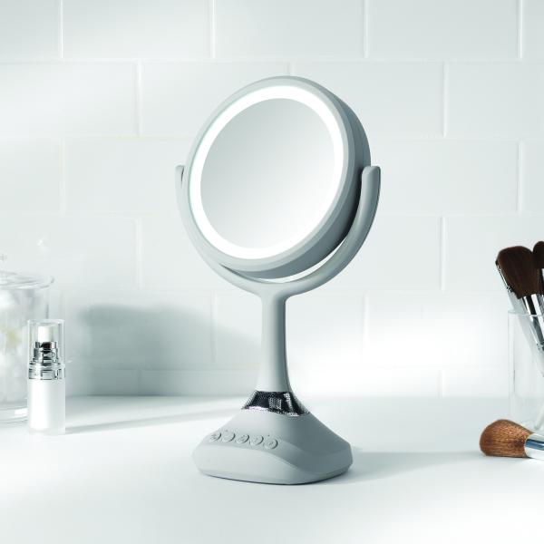 Personal Makeup Mirror with LED light and Bluetooth Speaker - Chrome Finish