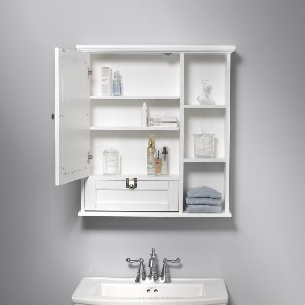 Bath Storage - Medicine Cabinet with Mirror Door - White Finish