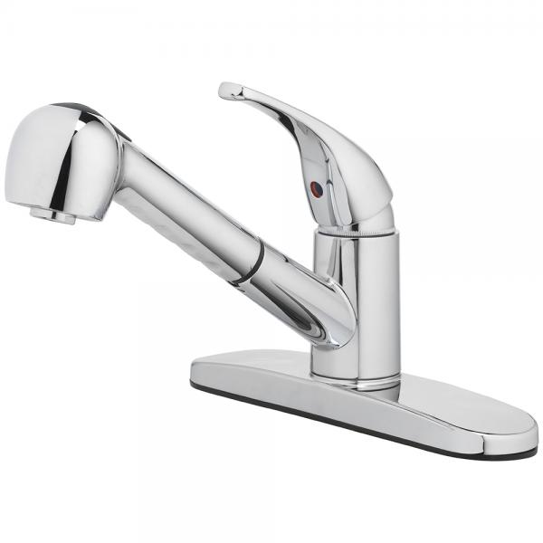 Kitchen Faucet Deck Mount Single Handle Pull Out Spray 1 Hole Install Chrome