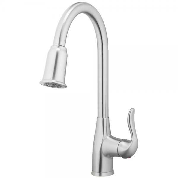 Kitchen Faucet  Deck Mount Single Handle Pull Down  Spray 1 Hole Install Brushed Nickel
