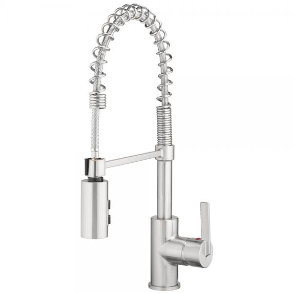 Kitchen Faucet Commercial Deck Mount Single Handle Pull Down  Spray 1 Hole Install Brushed Nickel
